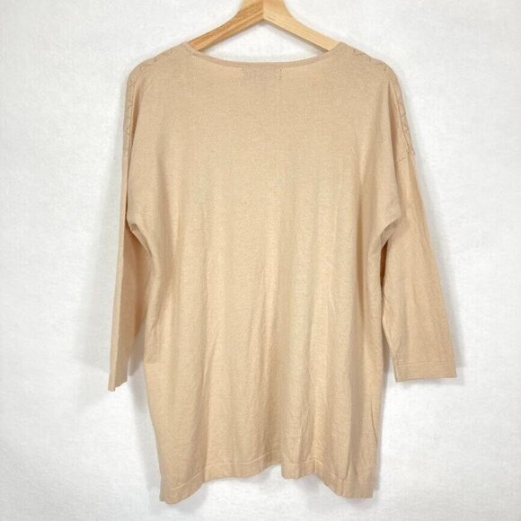 August Silk 3/4 Sleeve Cotton Modal Blend Sparkle Lightweight Sweater L - Picture 3 of 5